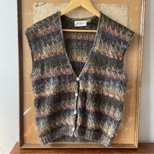 Vintage Wool Blend Knit Multicolor Eclectic Sweater Vest Shell Buttons M